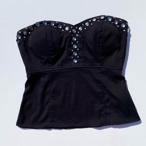 Rampage Strapless Rhinestone Top Womens Medium 2000s Goth Grunge 90s Vintage Y2K